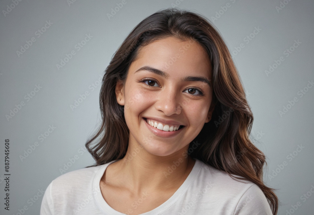 Portrait view of a regular happy smiling El Salvador woman, ultra realistic, candid, social media, avatar image, plain solid background Portrait view of a regular happy smiling El Salvador woman, ultra realistic, candid, social media, avatar image, plain solid background