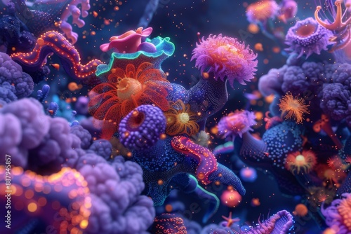 Wallpaper Mural Vibrant neon coral reef, capturing a dynamic and surreal underwater scene with bright elements. Torontodigital.ca