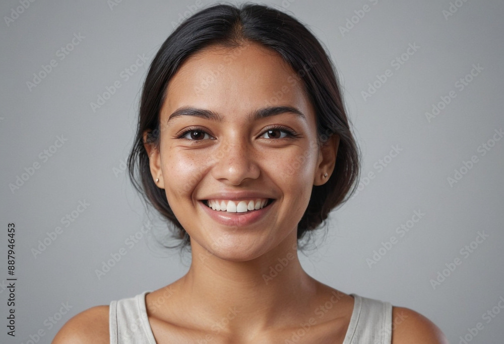 Portrait view of a regular happy smiling Nauru woman, ultra realistic, candid, social media, avatar image, plain solid background Portrait view of a regular happy smiling Nauru woman, ultra realistic, candid, social media, avatar image, plain solid background