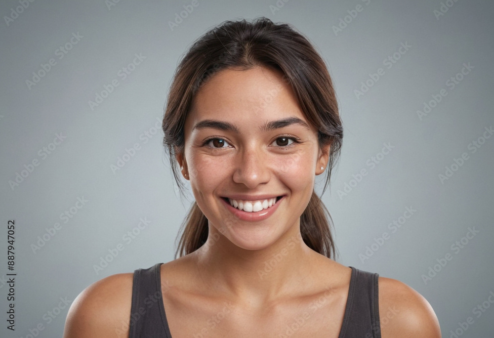 Portrait view of a regular happy smiling Chile woman, ultra realistic, candid, social media, avatar image, plain solid background Portrait view of a regular happy smiling Chile woman, ultra realistic, candid, social media, avatar image, plain solid background