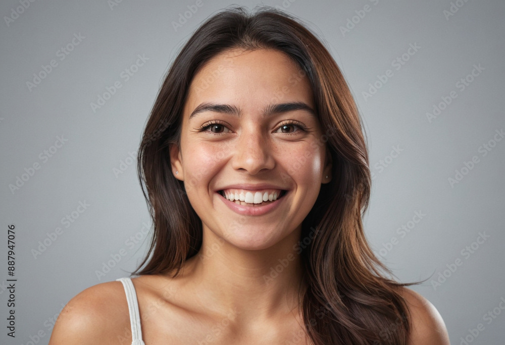Portrait view of a regular happy smiling Chile woman, ultra realistic, candid, social media, avatar image, plain solid background Portrait view of a regular happy smiling Chile woman, ultra realistic, candid, social media, avatar image, plain solid background