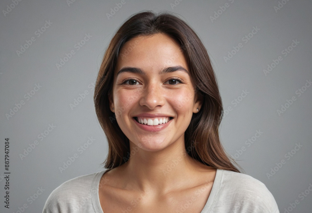 Portrait view of a regular happy smiling Chile woman, ultra realistic, candid, social media, avatar image, plain solid background Portrait view of a regular happy smiling Chile woman, ultra realistic, candid, social media, avatar image, plain solid background