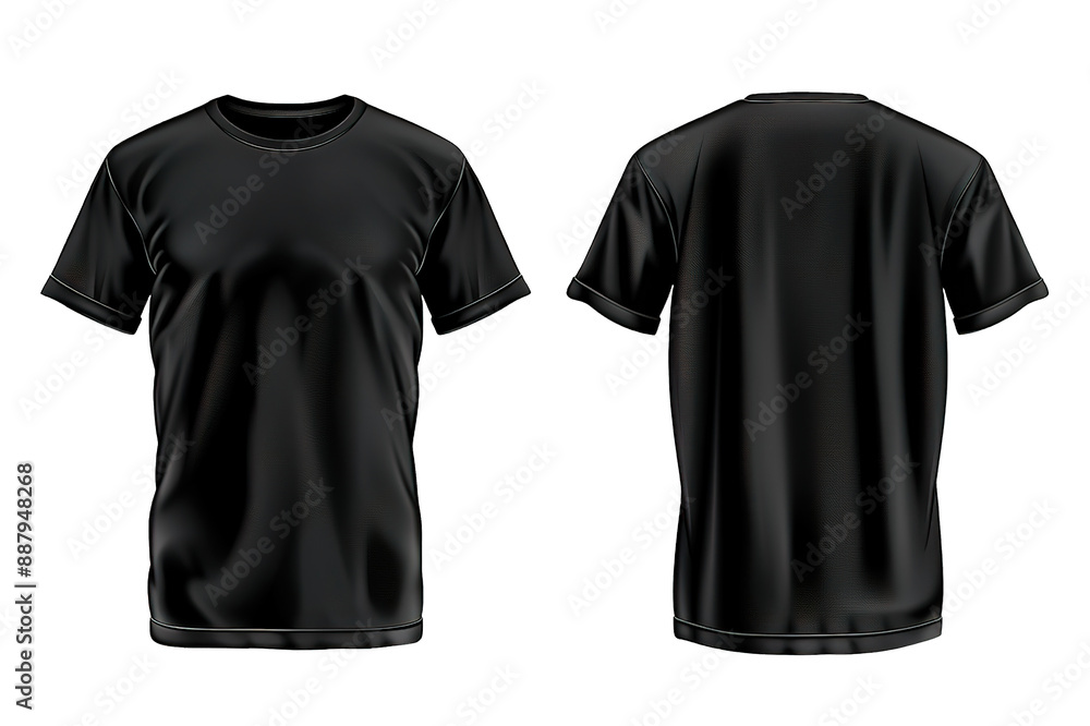 Black male t-shirt realistic mockup set from front and back view on transparent background, blank textile print design template for fashion apparel - vector illustration
Black male t-shirt realistic mockup set from front and back view on transparent background, blank textile print design template for fashion apparel - vector illustration
