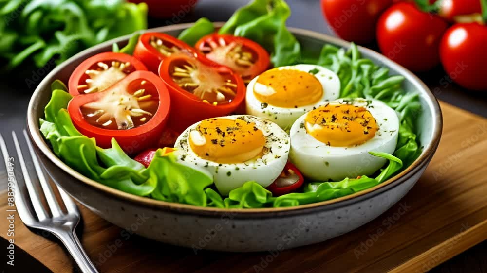 Fresh and vibrant salad with hardboiled eggs and cherry tomatoes Fresh and vibrant salad with hardboiled eggs and cherry tomatoes