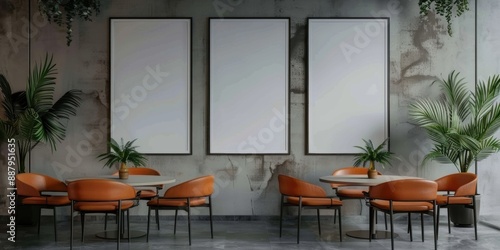 Empty frame mockup in cafe interior. minimalist, elegant design.