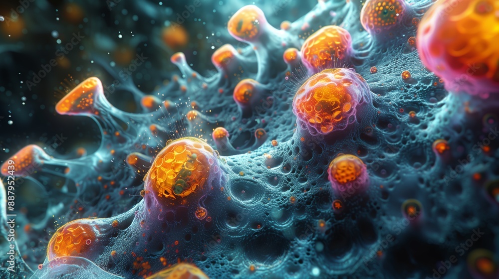 A virtual simulation of nanoparticles interacting with each other, showcasing their complex and dynamic behavior. A virtual simulation of nanoparticles interacting with each other, showcasing their complex and dynamic behavior.