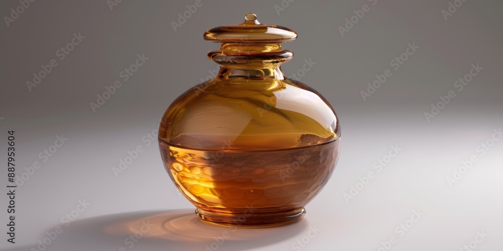 A clear glass jar filled with golden honey, ready for the sweetness of Rosh Hashanah A clear glass jar filled with golden honey, ready for the sweetness of Rosh Hashanah