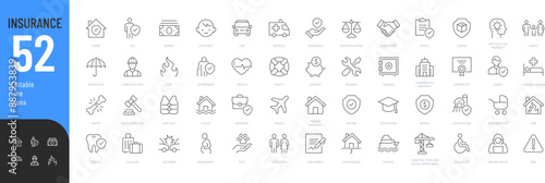 Insurance  Line Editable Icons set. Vector illustration in modern thin line style of protection related icons: property, health, life insurances, and  more. Isolated on white