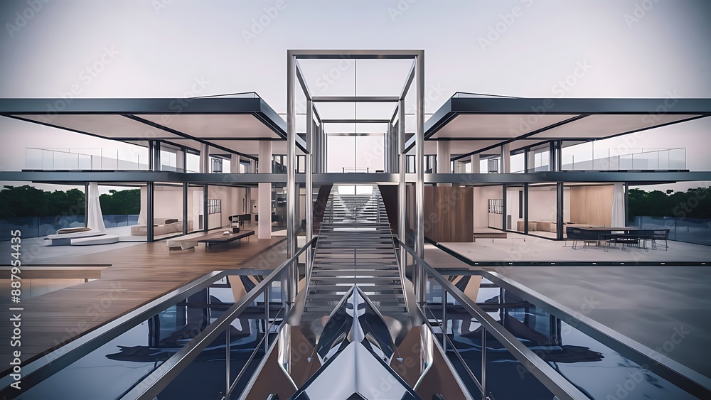 Fototapeta premium Modern home cross section, 3d rendering wallpaper