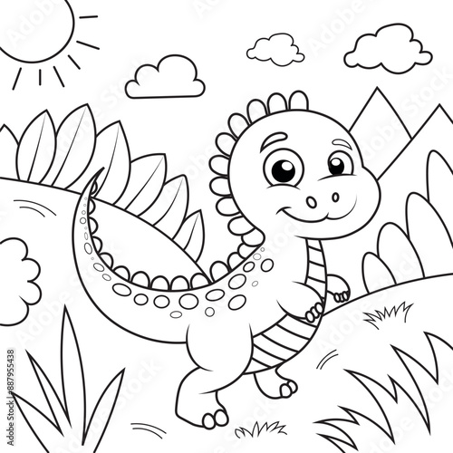 A Cute Dinosaur Coloring Book Page For Kids 