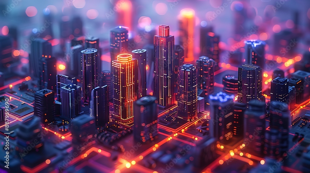 Futuristic Cityscape in Circuit Board Landscape Futuristic Cityscape in Circuit Board Landscape