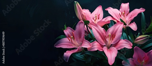 Close up of vibrant pink blooming sword lily flowers on a dark background with copy space image high quality isolated photo