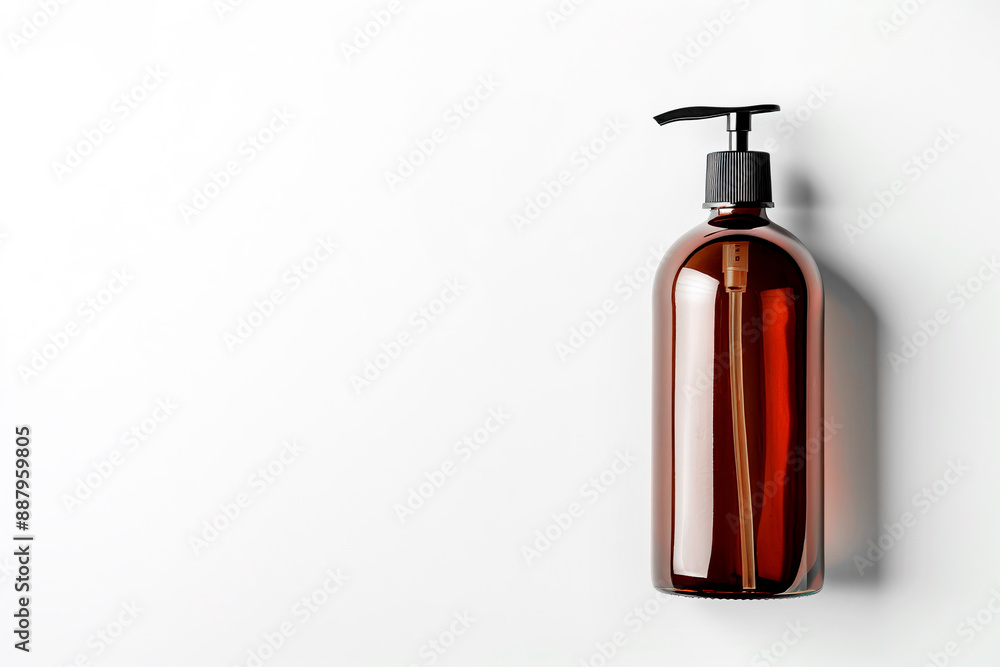 Mockup brown bottle with dispenser for cleanser, soap on a white background. Packaging of cosmetic products. Copy space. Mockup brown bottle with dispenser for cleanser, soap on a white background. Packaging of cosmetic products. Copy space.