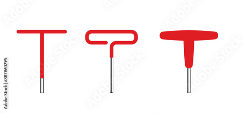 Cartoon t handle allen wrench or tee handle wrench or hex key. Wrenches tools. Work service tool. hex key assembly set. Repair or fixing concept. Allen wrench icon.