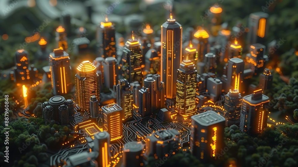 Futuristic Cityscape in Circuit Board Landscape Futuristic Cityscape in Circuit Board Landscape