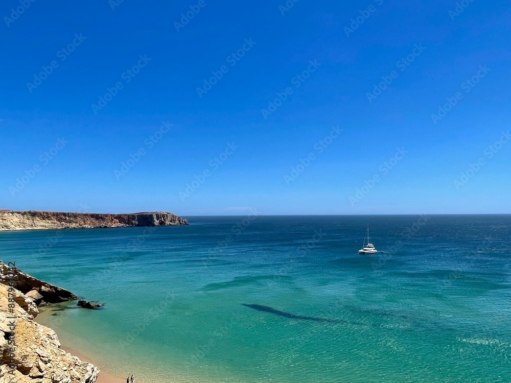 View of strong waves hitting the rock at Sagres, Algarve, Portugal. View of strong waves hitting the rock at Sagres, Algarve, Portugal.