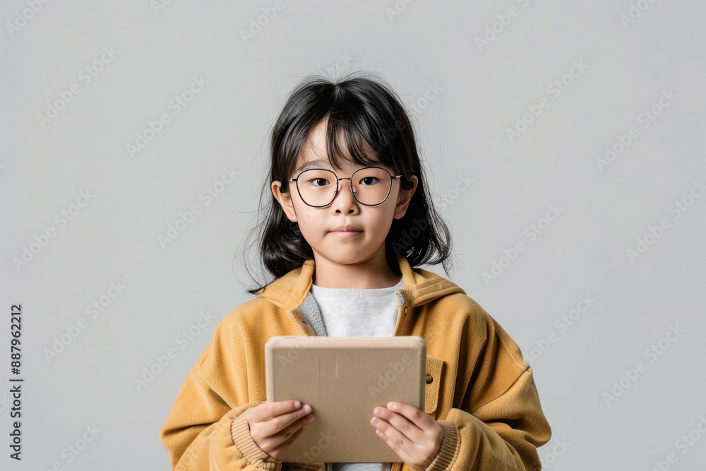 little girl holding tablet on isolated background little girl holding tablet on isolated background
