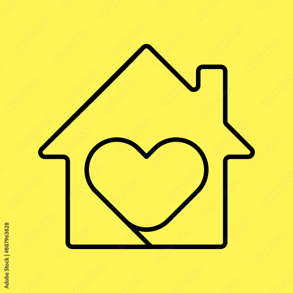 house icon with simple heart. line vector isolated on yellow background. trendy and modern design house icon with simple heart. line vector isolated on yellow background. trendy and modern design