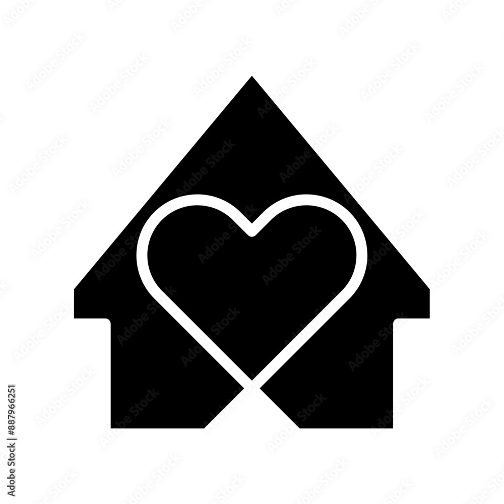 house icon with heart, silhouette vector isolated on white background ...