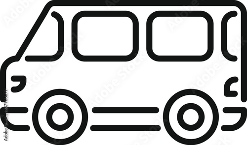 Simple black and white icon of a minibus, representing passenger transportation for tourism or urban mobility