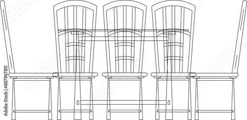Vector silhouette illustration sketch of detailed drawing of dining room interior design with dining table