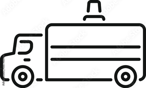Line drawing of a police van transporting a prisoner with the emergency siren flashing