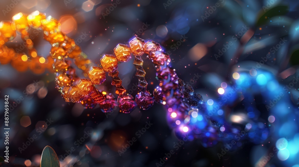 A close-up of two DNA strands, one healthy and one edited, with a dark background and sparkling bokeh effects. A close-up of two DNA strands, one healthy and one edited, with a dark background and sparkling bokeh effects.