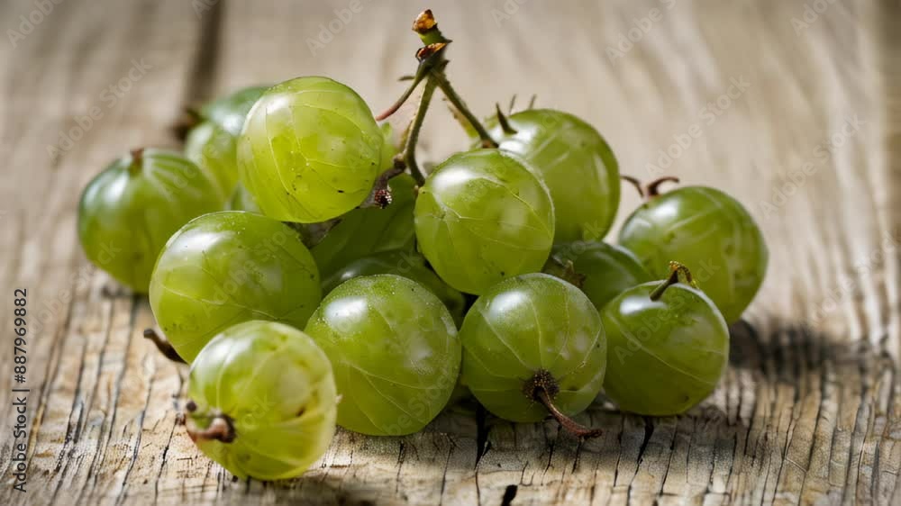 Freshly harvested green grapes on a rustic wooden surface Freshly harvested green grapes on a rustic wooden surface