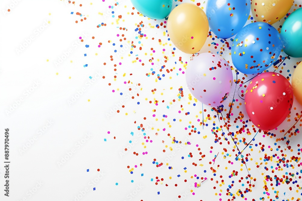 Celebration background with balloons and confetti, isolated on white background Generative Ai Celebration background with balloons and confetti, isolated on white background Generative Ai