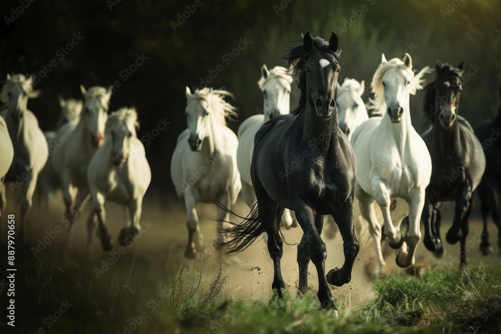 galloping black and white horses galloping black and white horses