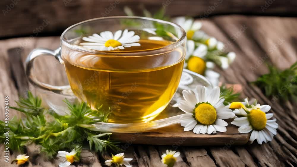 A moment of tranquility with a warm cup of tea and a touch of nature A moment of tranquility with a warm cup of tea and a touch of nature
