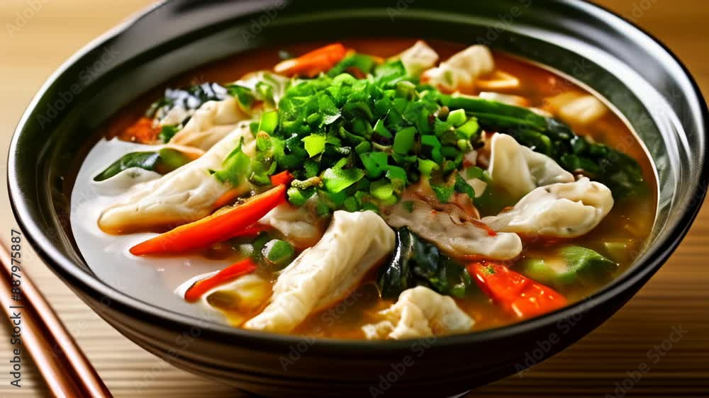Delicious Asian noodle soup with fresh herbs and vegetables Delicious Asian noodle soup with fresh herbs and vegetables