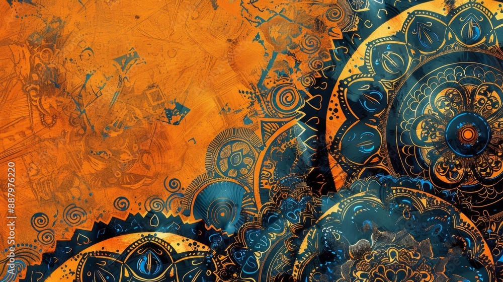 Abstract Mandala Pattern in Orange and Blue. Abstract Mandala Pattern in Orange and Blue.