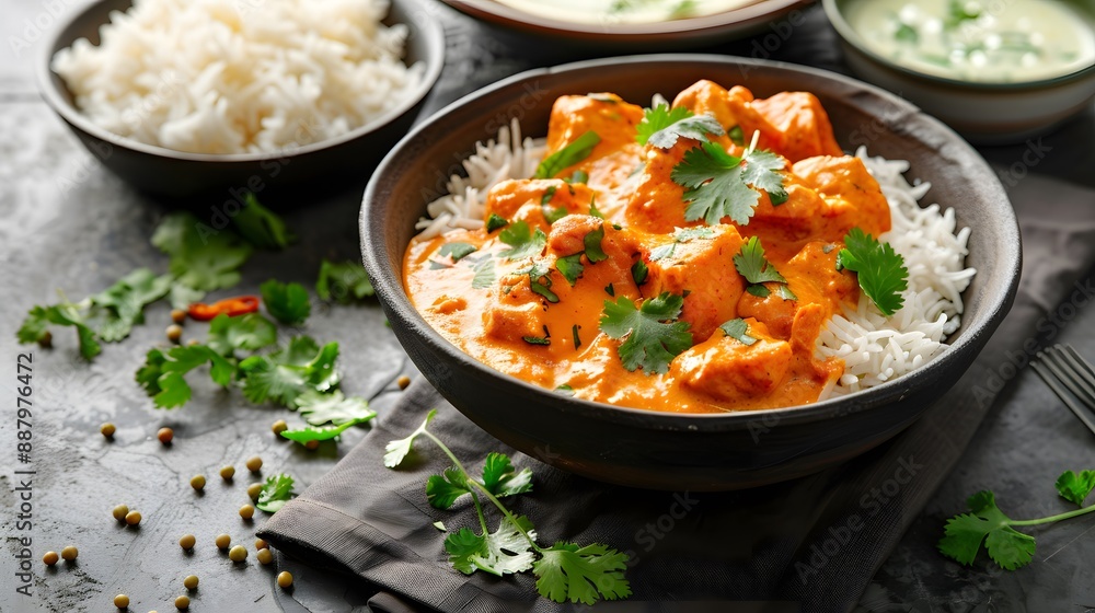 Indian butter chicken with fragrant basmati rice Indian butter chicken with fragrant basmati rice