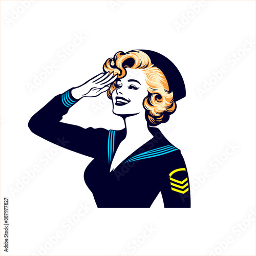 illustration of pinup girl navy sailor salute