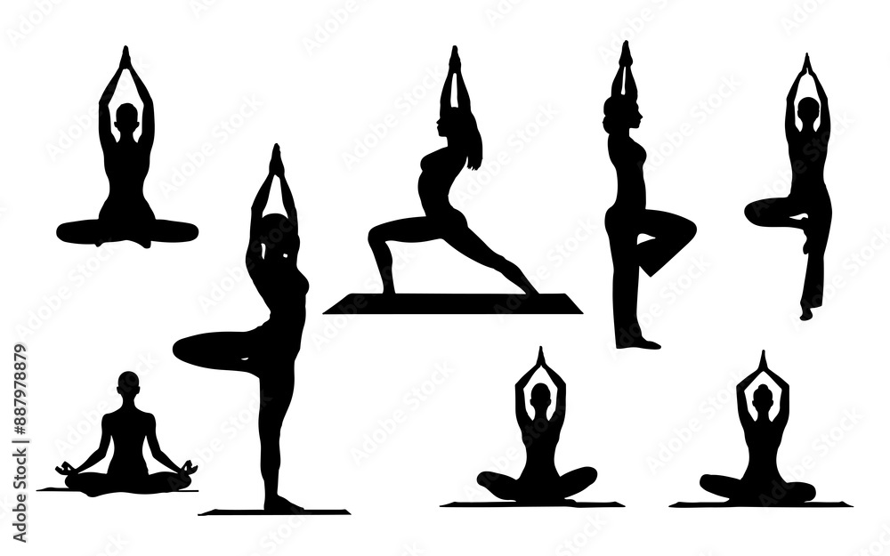 yoga poses silhouette stock illustration yoga poses silhouette stock illustration