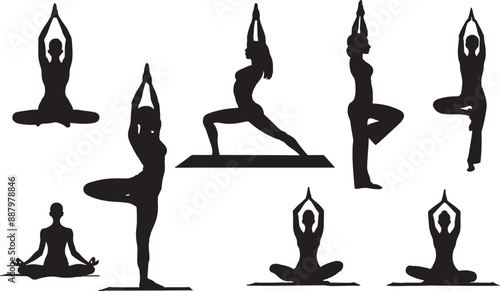 yoga poses silhouette stock illustration