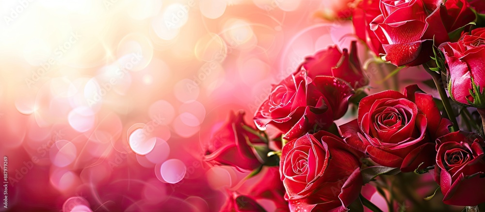 A close up image of a bouquet of red roses set against a blurred background with ample copy space for text or designs A close up image of a bouquet of red roses set against a blurred background with ample copy space for text or designs