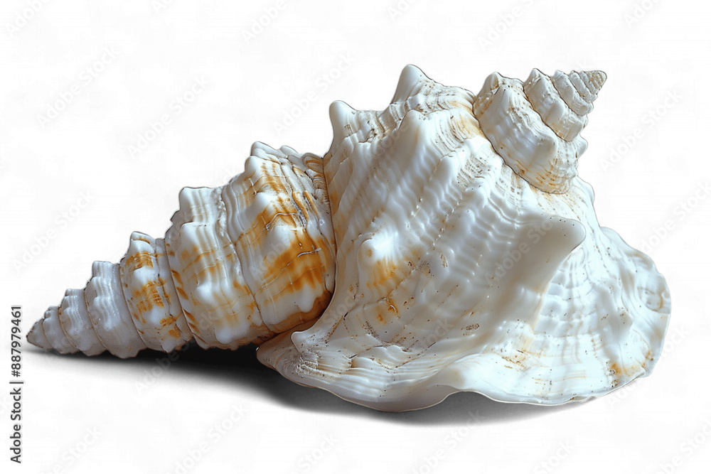 A Detailed White Seashell Isolated on a White Background A Detailed White Seashell Isolated on a White Background