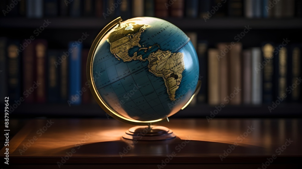 A world globe model resting on an open textbook, A world globe model resting on an open textbook,
