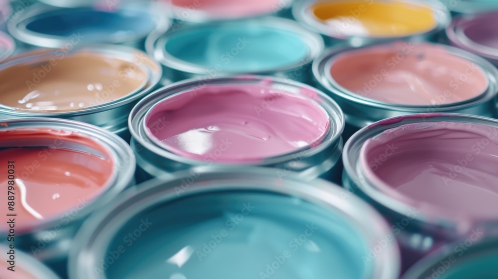 Colorful paint in open cans. Colorful paint in open cans.