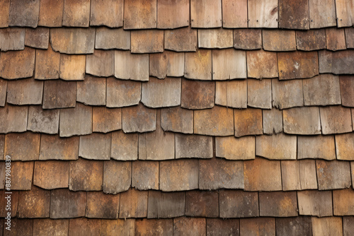 Processed collage of rustic barn roof shingles surface texture. Background for banner, backdrop