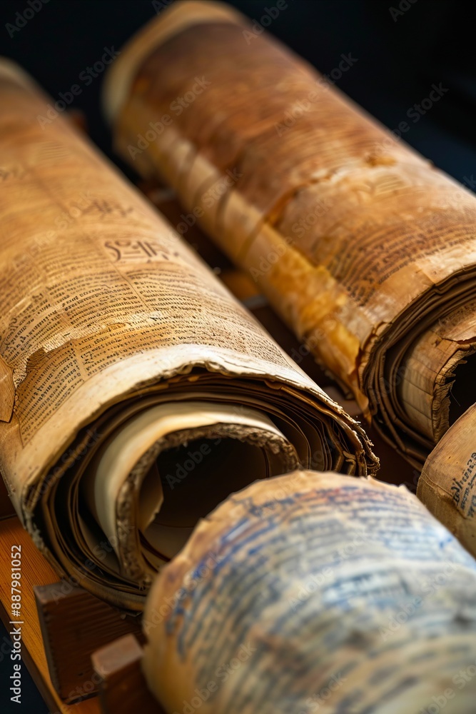 Fototapeta premium A stack of old books on a wooden table.
