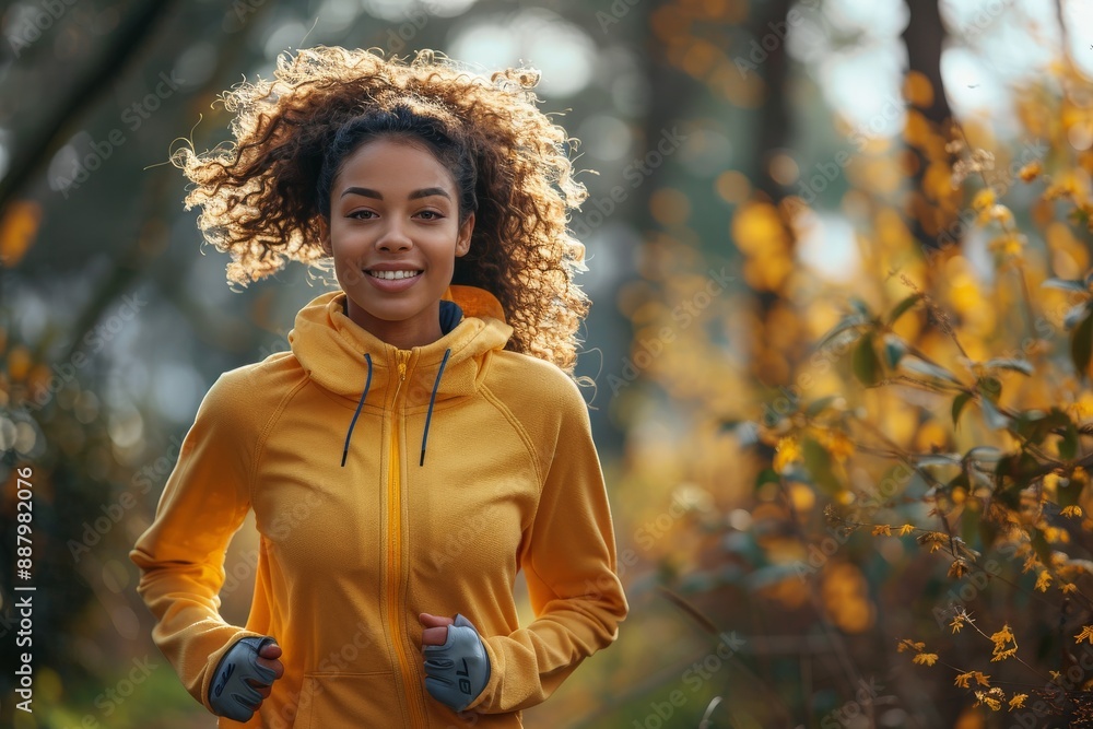Young woman running in a forest in autumn. Young woman running in a forest in autumn.