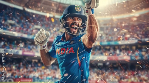 Professional cricket player in action, wearing India team jersey