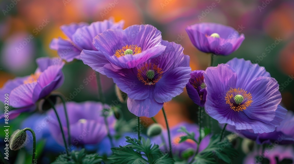 Purple poppy blossoms in a field Purple poppy blossoms in a field