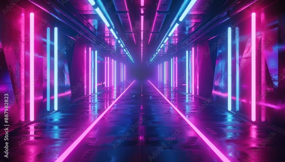 Fototapeta premium Neon Lights Tunnel - Futuristic and Glowing