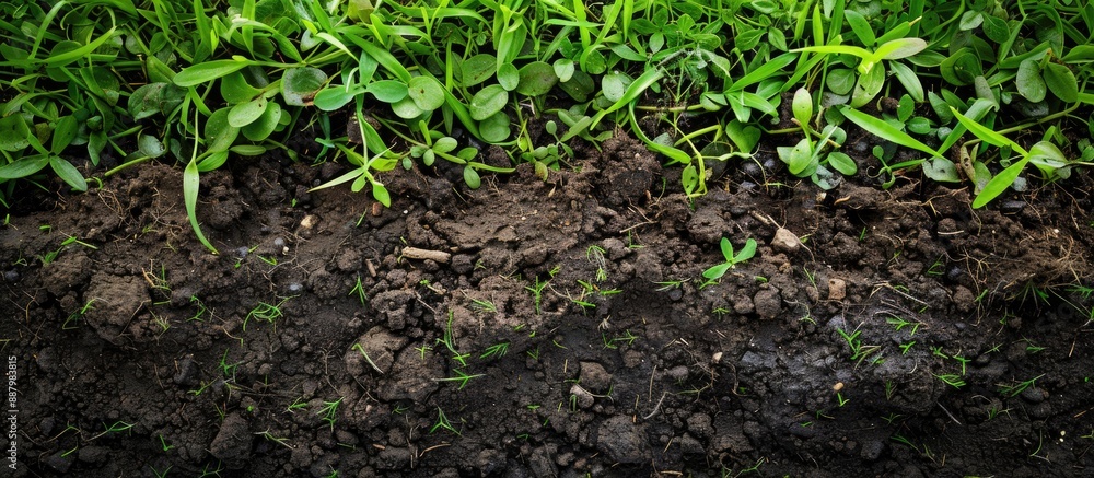 Closeup of garden and lawn fertilizer depicting a concept related to gardening soil and plant health with empty space for adding images. Copy space image. Place for adding text and design Closeup of garden and lawn fertilizer depicting a concept related to gardening soil and plant health with empty space for adding images. Copy space image. Place for adding text and design