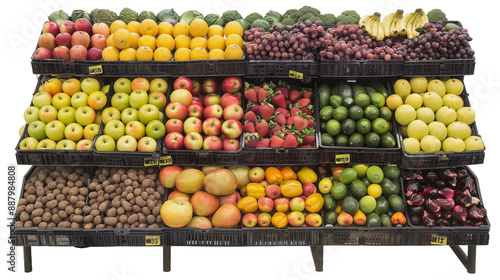 fruit and vegetable market on isolated white background, png
