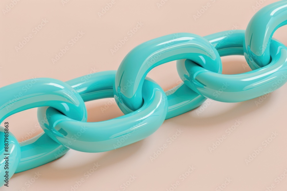 Shiny Teal Chain Links on Peach Background Shiny Teal Chain Links on Peach Background
